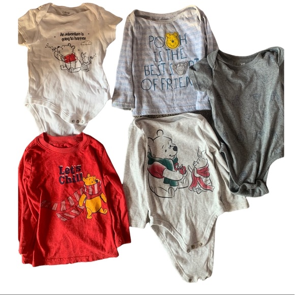 Disney Set Of 5 Winnie The Pooh Shirts & Onesies Bundle Baby Boy Size 18 Months - Picture 1 of 12